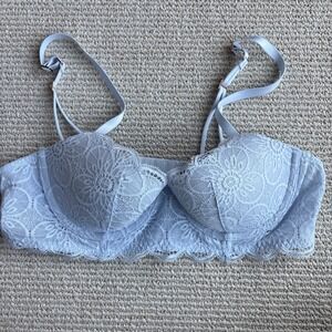 Aerie Real Power Balconette Lightly Lined Eyelash Lace Bra blue 36A underwire